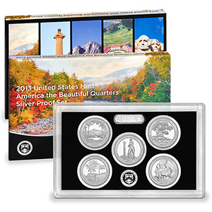2013 USA America the Beautiful Quarters Silver Proof Set - Click Image to Close